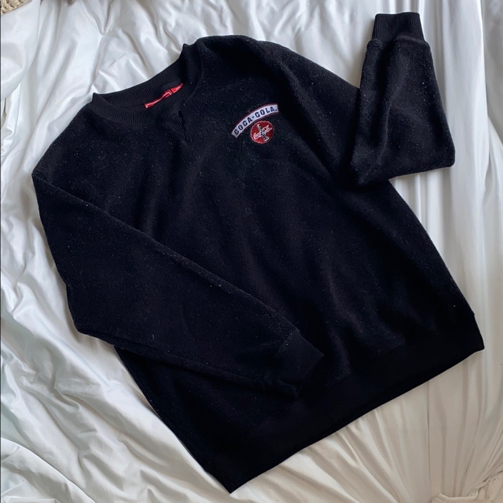 Coca Cola Black Crewneck Sweater with Ribbed Cuffs